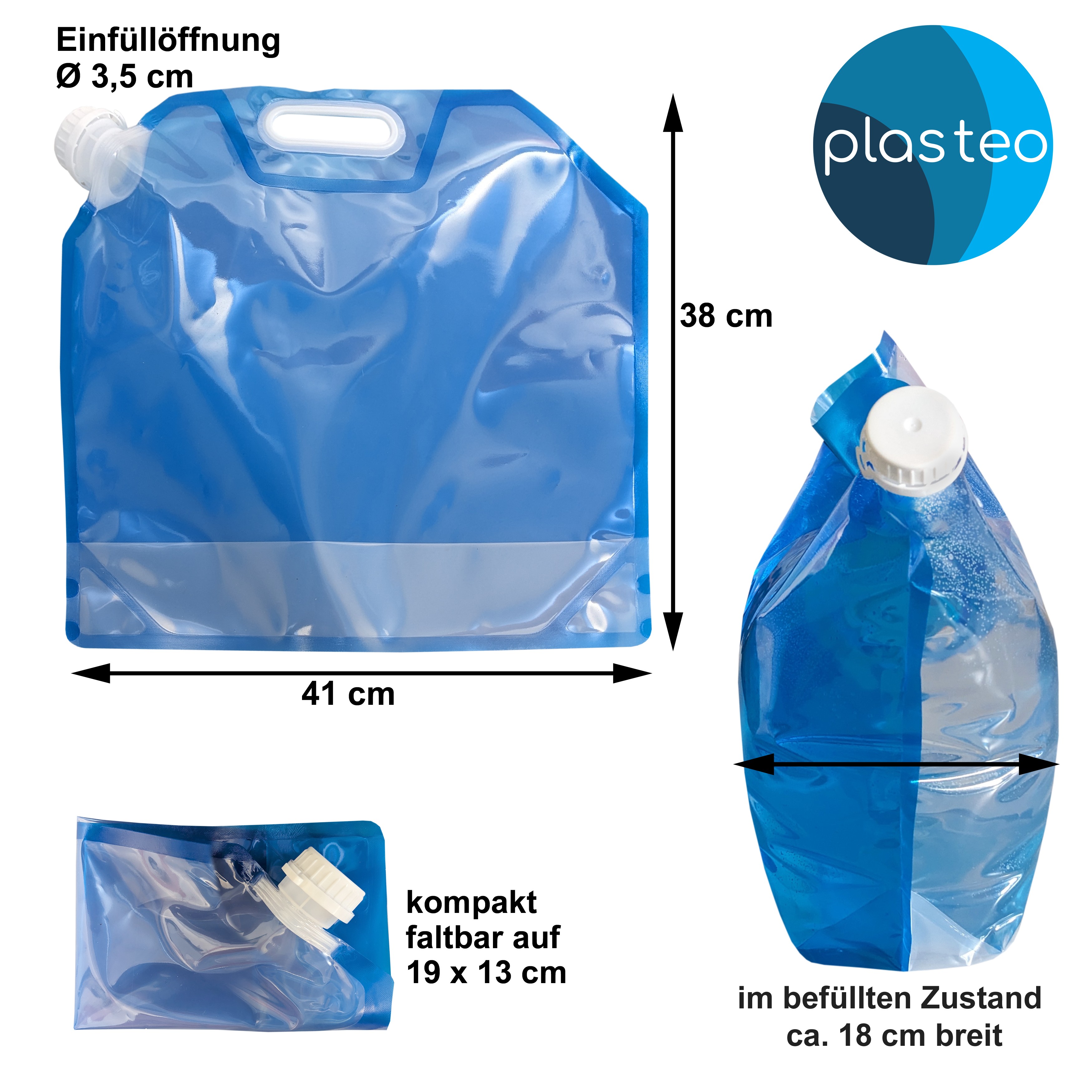 22128_1b plasteo Faltbarer Wasserkanister 10L BPA-frei für Trinkwasser Camping Festival Garten stabil