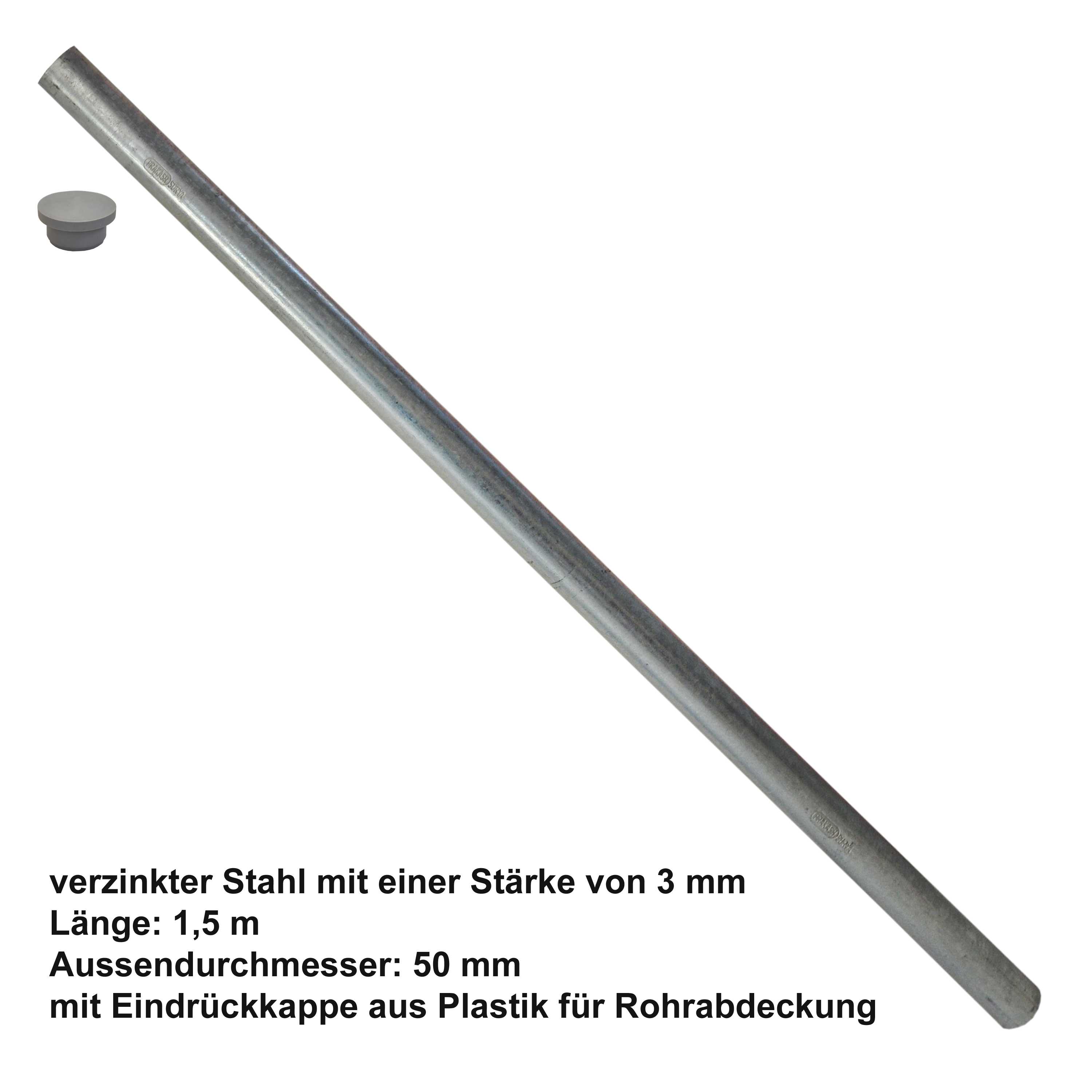Befestigungsrohr verzinkt mit Abdeckkappe für Papierkorb