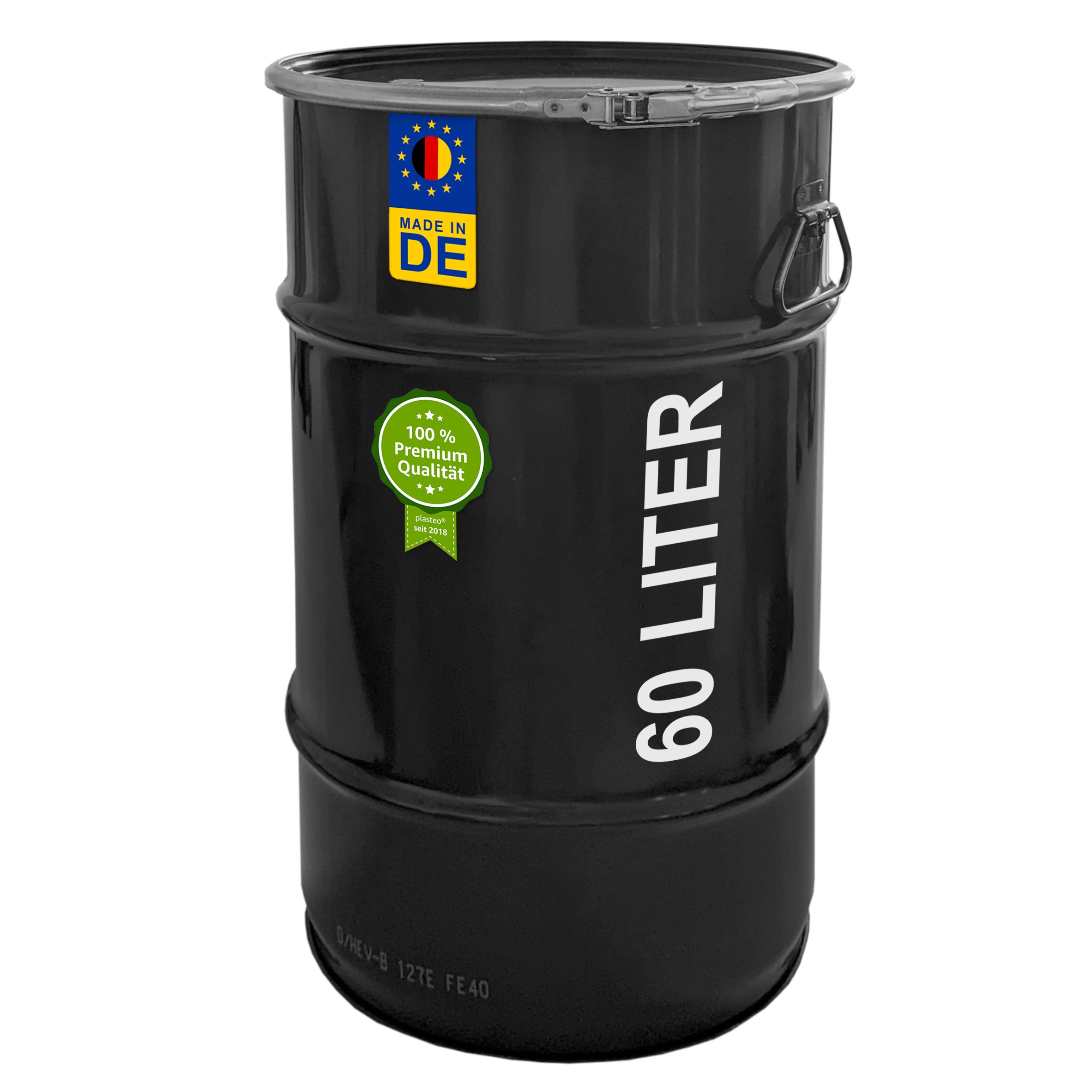 Stahlfass 60 Liter Deckelfass Tiefschwarz Stahlfass 60 Liter Deckelfass Tiefschwarz