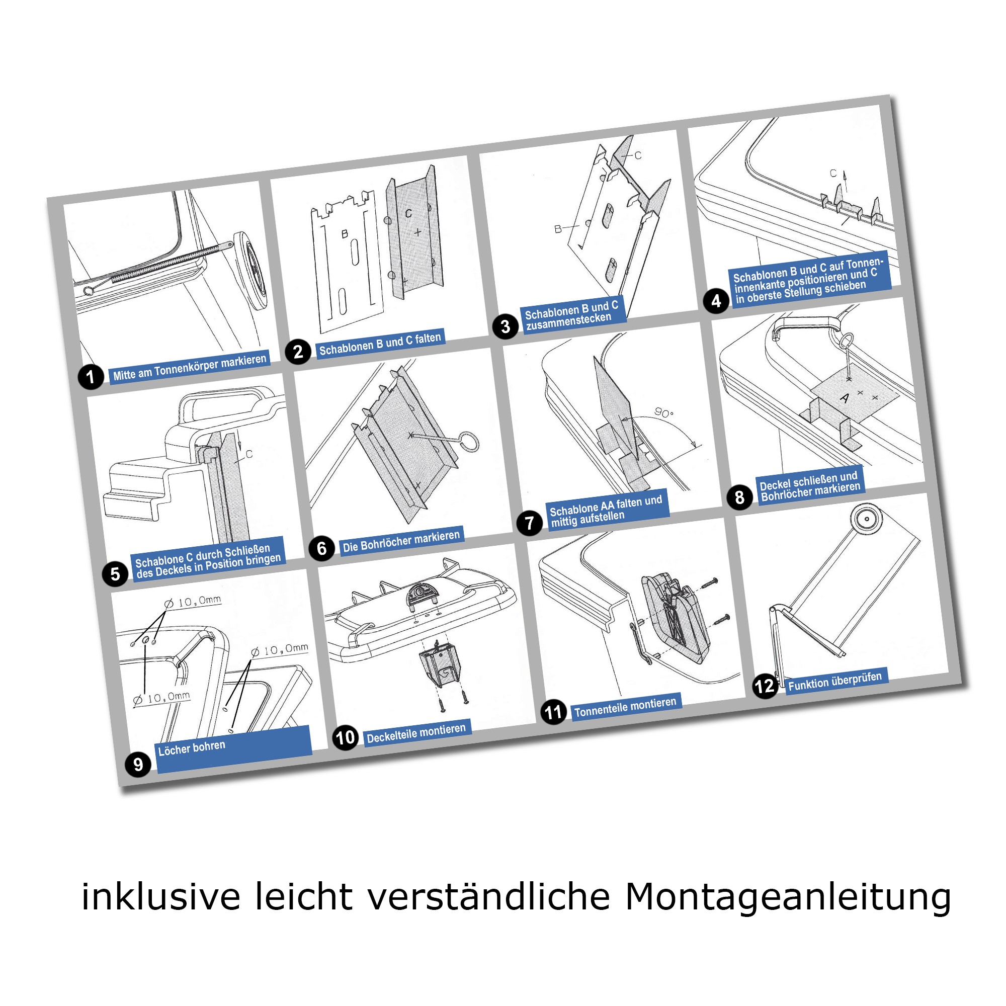 amz-Produktbild-inkl-Montageanleitung Mülltonnenschloß mit Schließzylinder für Standard- und EURO2-Deckel