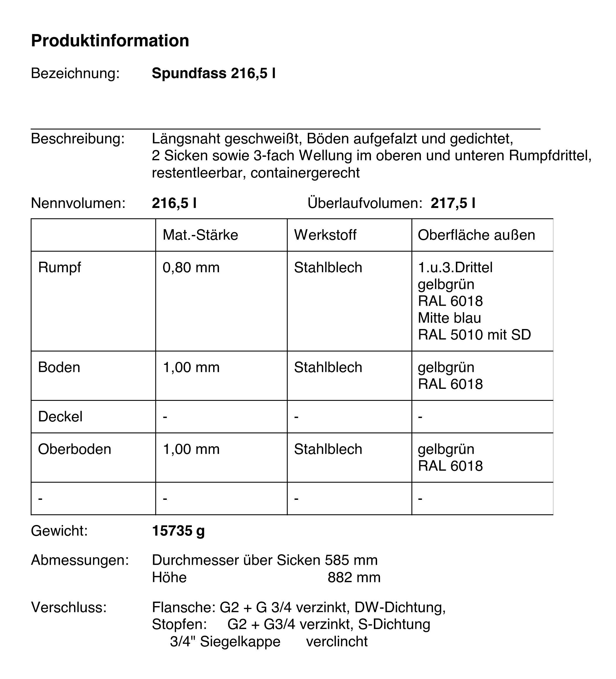 Spundfass 216 Liter grün