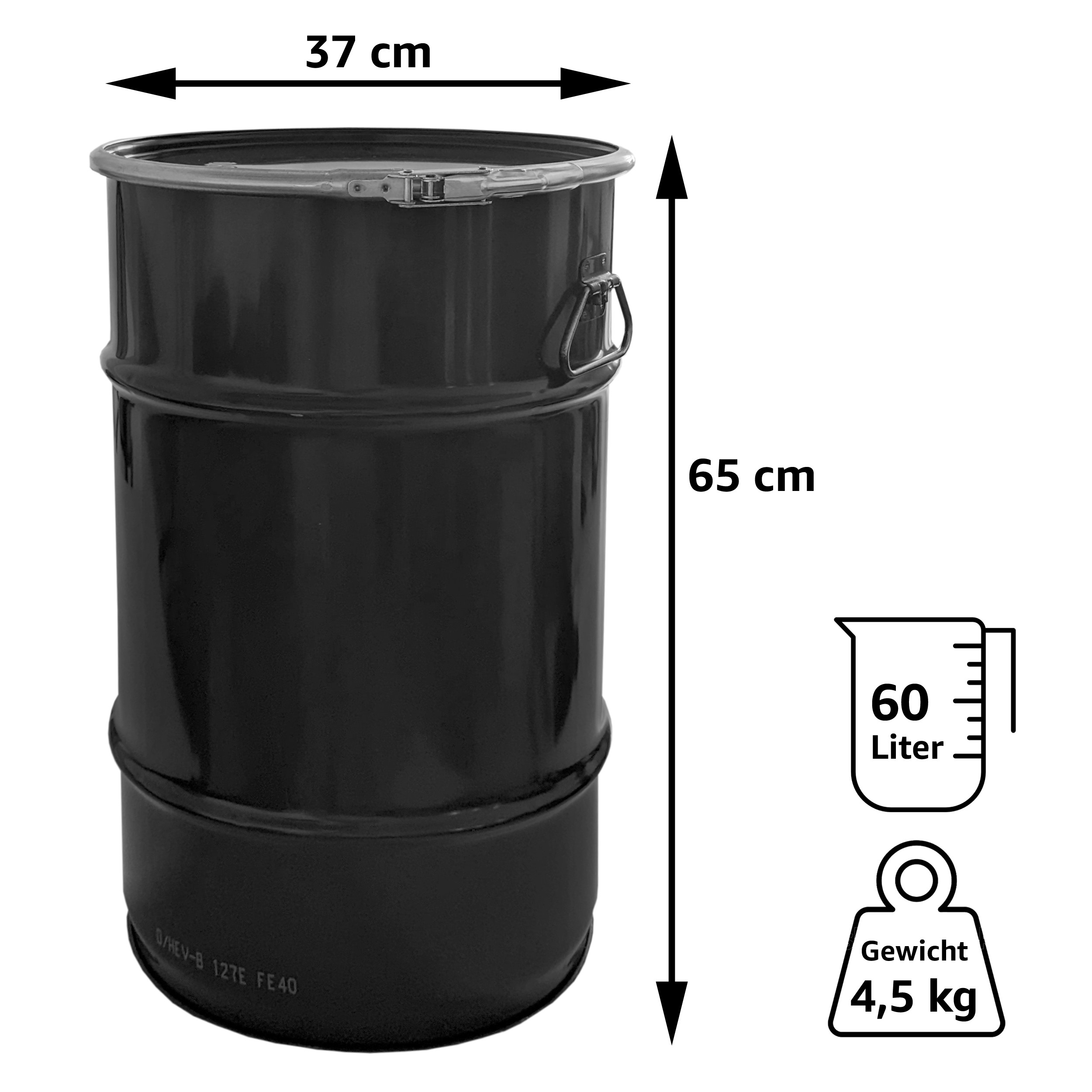 Stahlfass 60 Liter Deckelfass Tiefschwarz Stahlfass 60 Liter Deckelfass Tiefschwarz