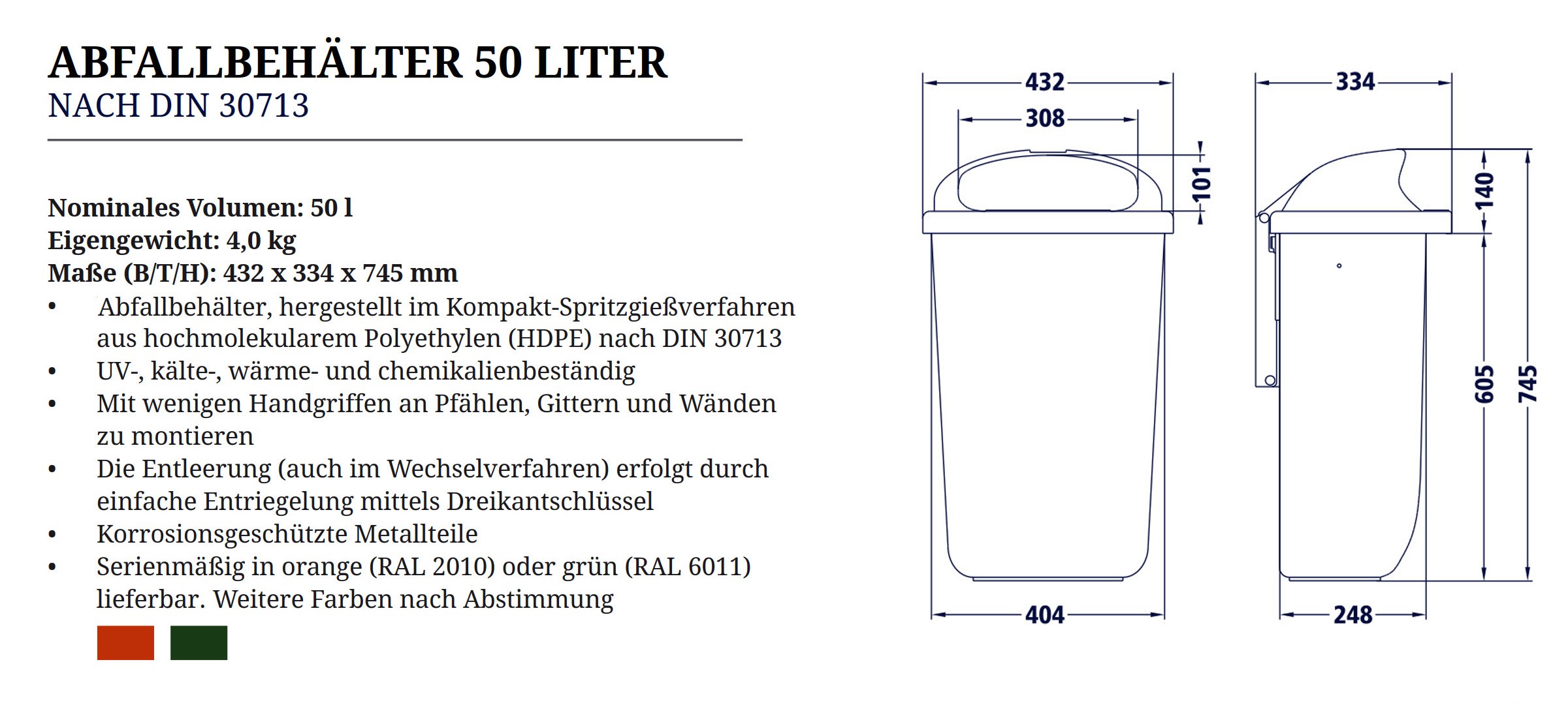 DIN Papierkorb Orange