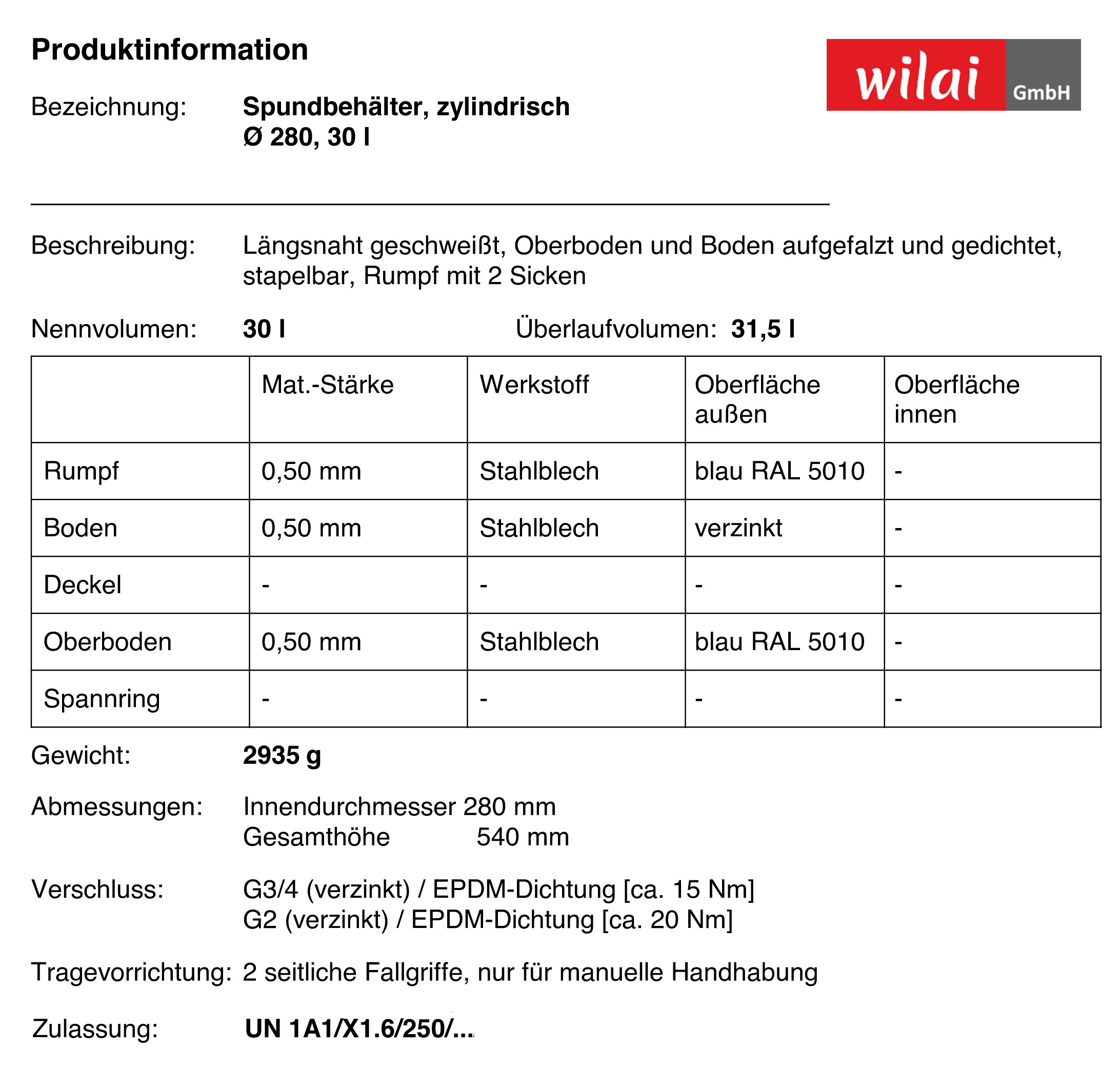 Spundfass 30 Liter blau Spundfass 30 Liter blau