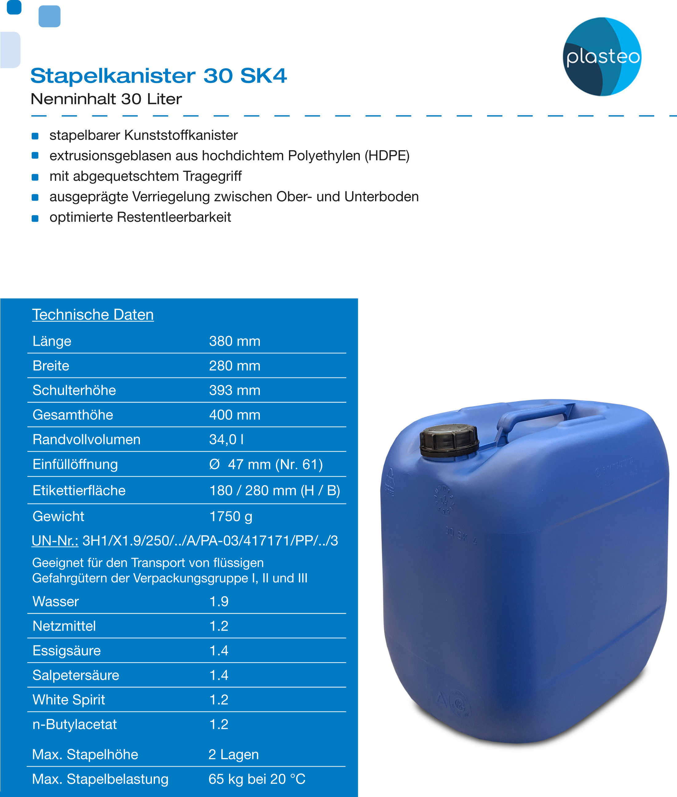 22480_abmessungen 30 Liter Kanister blau EXTRASTARKE Qualität