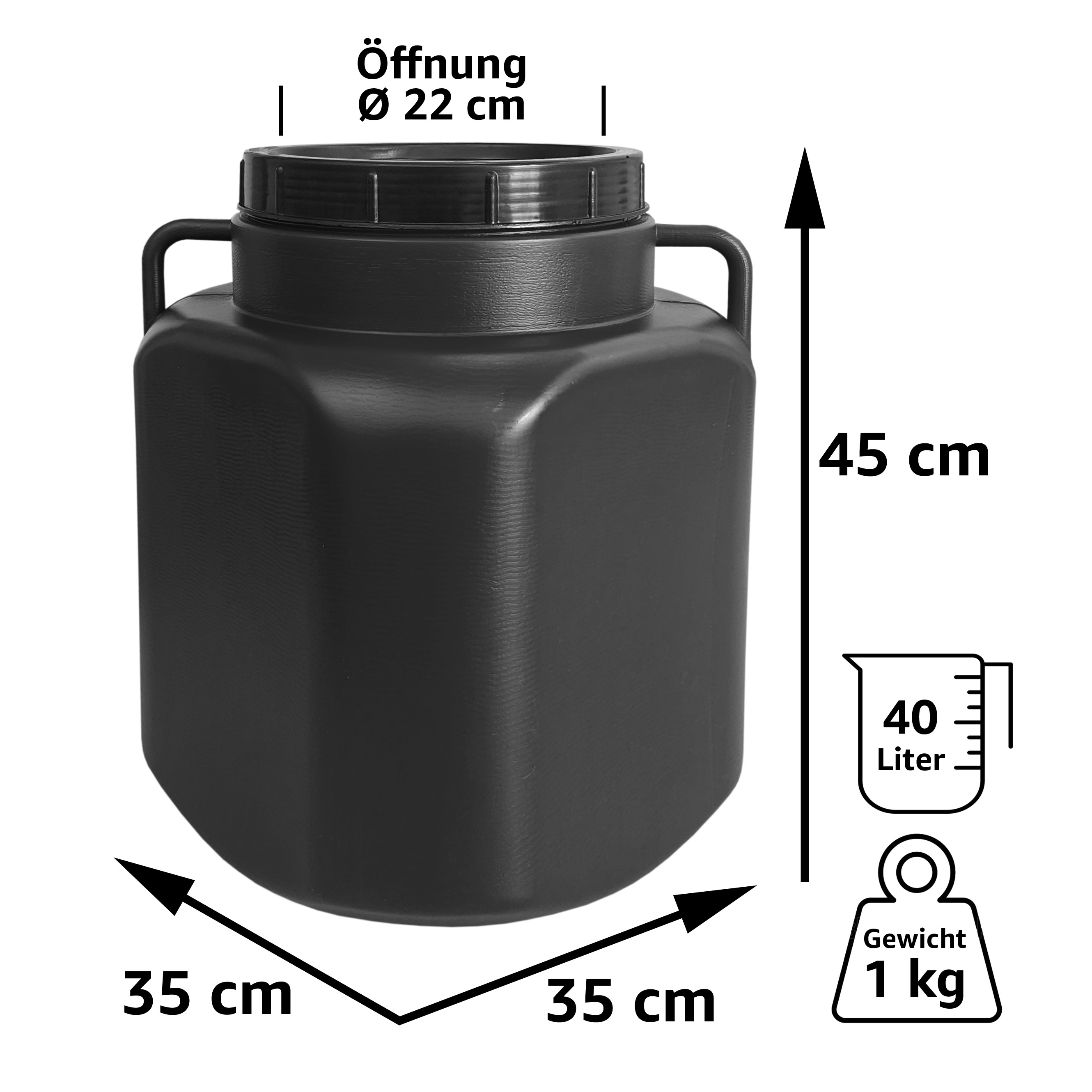 22580_bemassung 40 Liter Schraubdeckelfass eckig