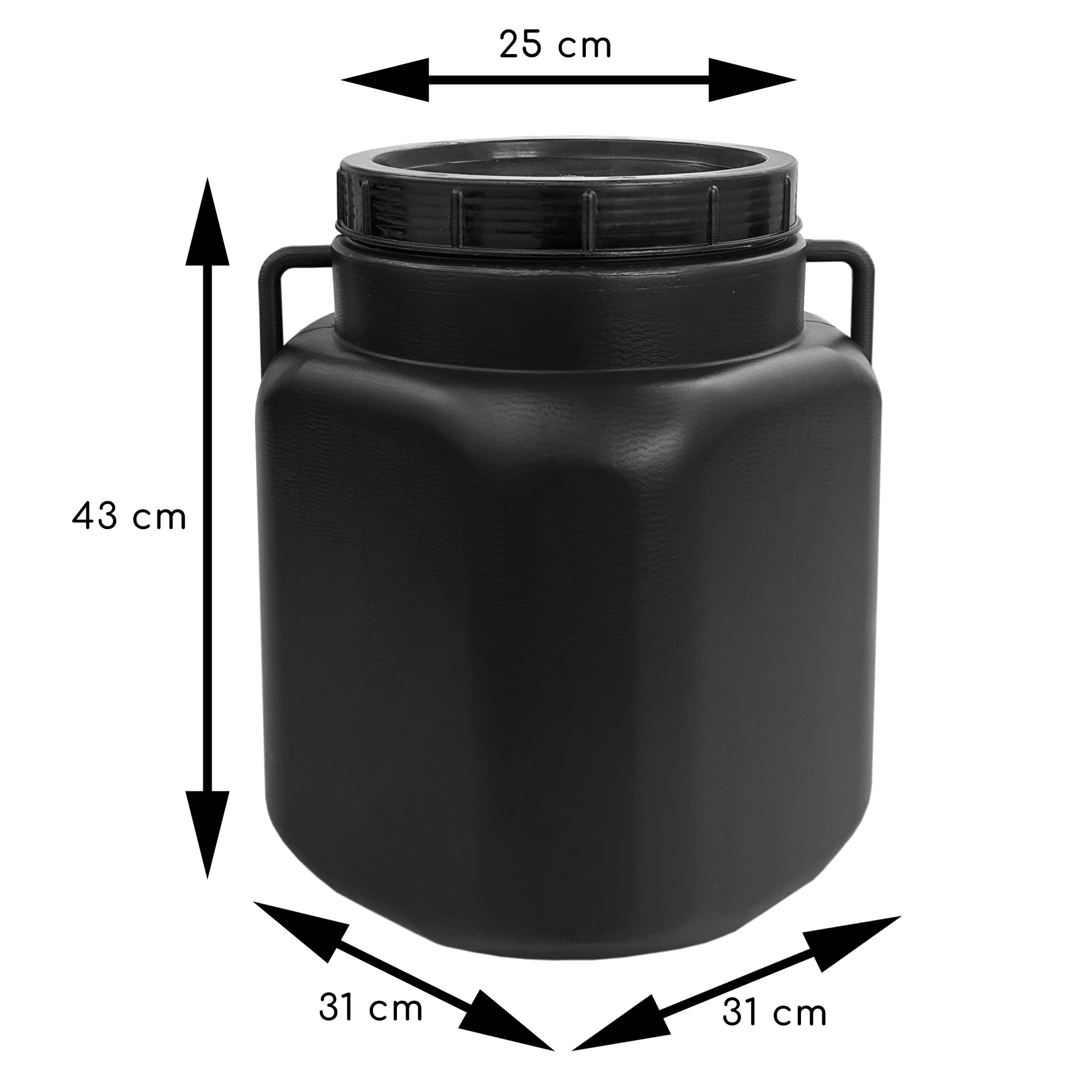 22575_abmessungen 30 Liter Schraubdeckelfass eckig schwarz Made in EU
