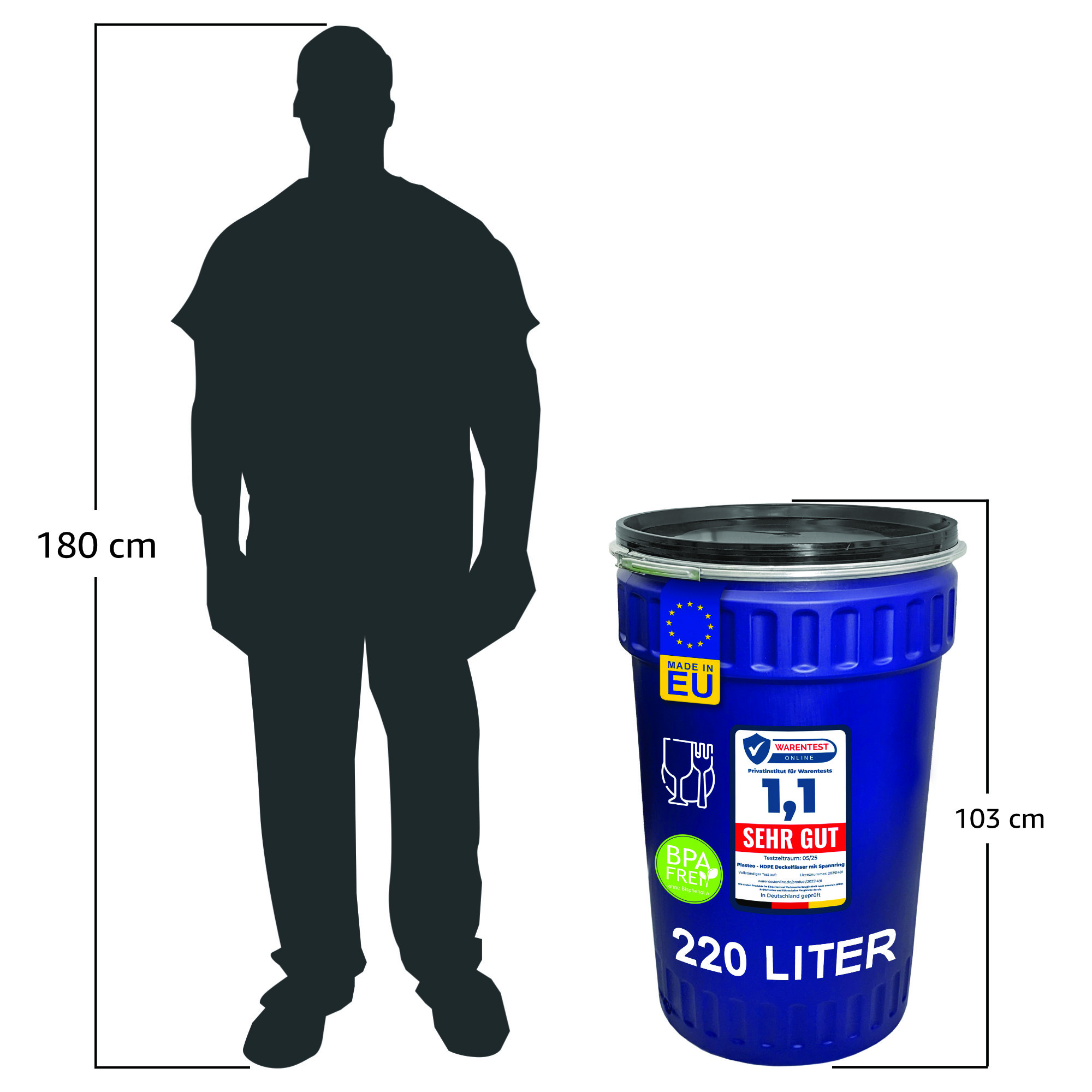 220 Liter Deckelfass konisch Made in EU 220 Liter Deckelfass konisch Made in EU