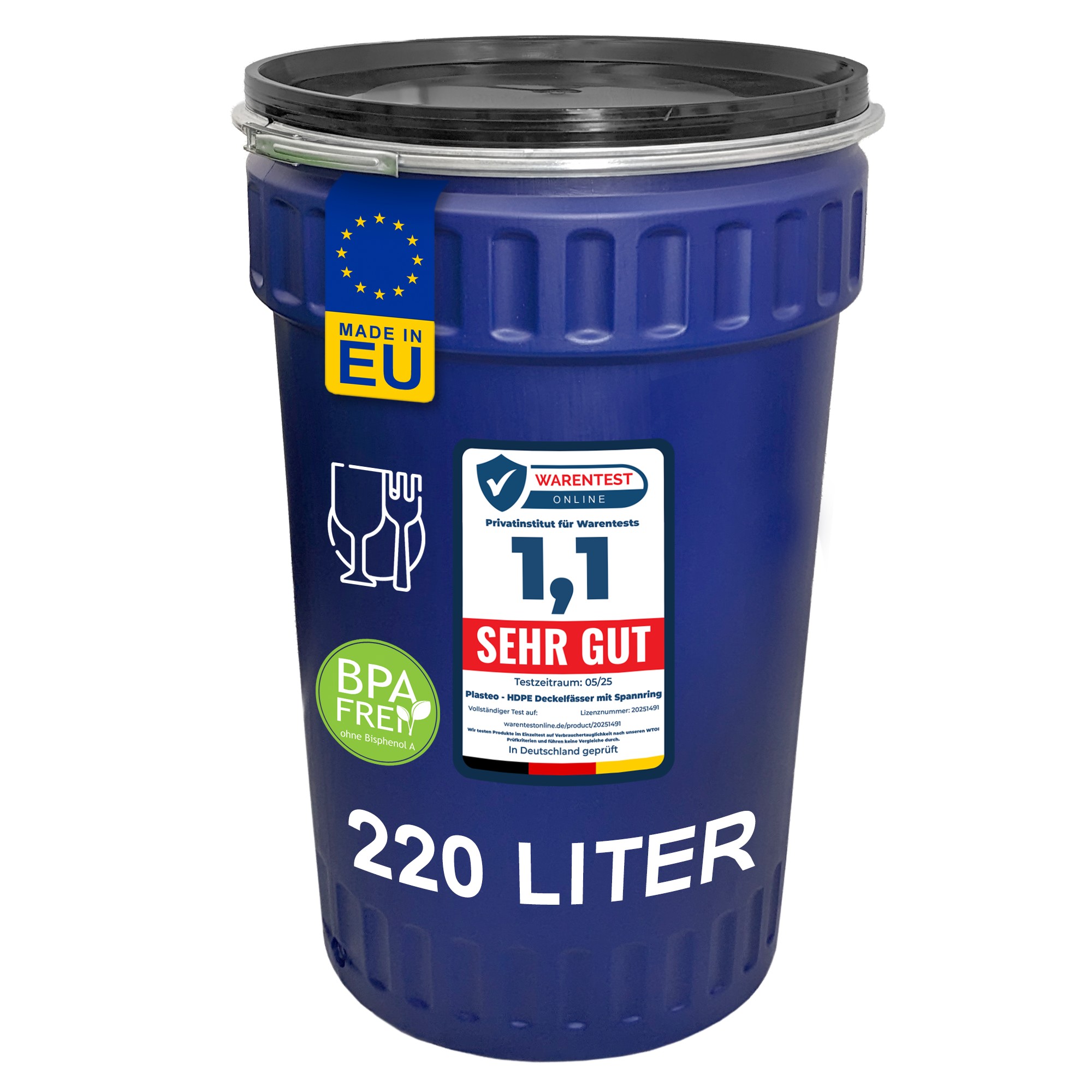 220 Liter Deckelfass konisch Made in EU 220 Liter Deckelfass konisch Made in EU