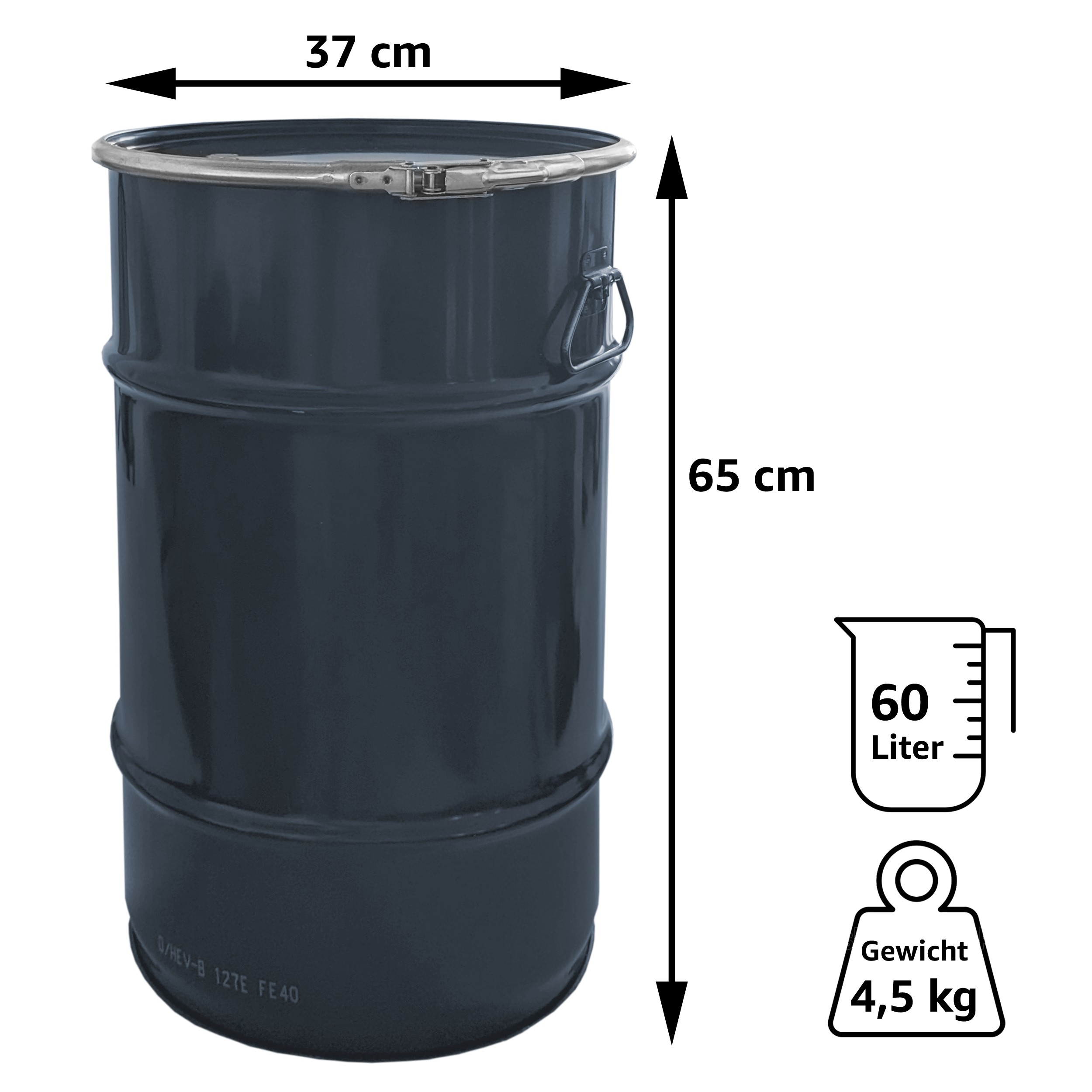 Stahlfass 60 Liter Deckelfass Anthrazitgrau Stahlfass 60 Liter Deckelfass Anthrazitgrau