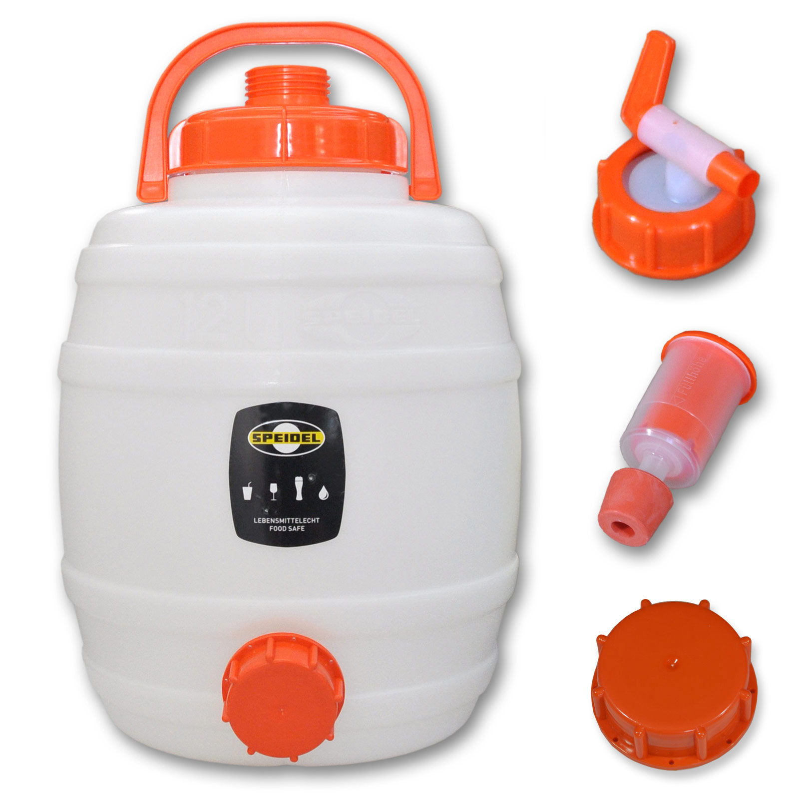 Mostfass 12 Liter rund mit Auslaufhahn NW 10 Gärspund und Verschlußkappe