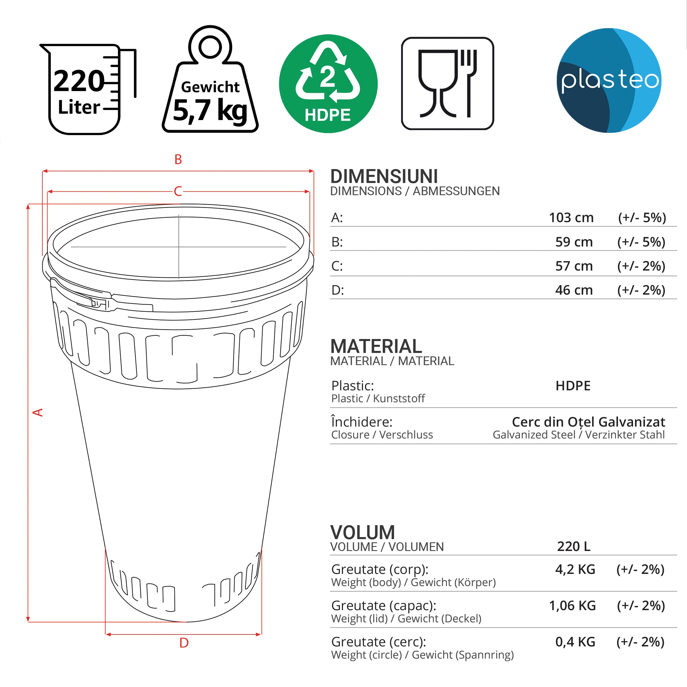22585_abmessungen 220 Liter Deckelfass konisch Made in EU