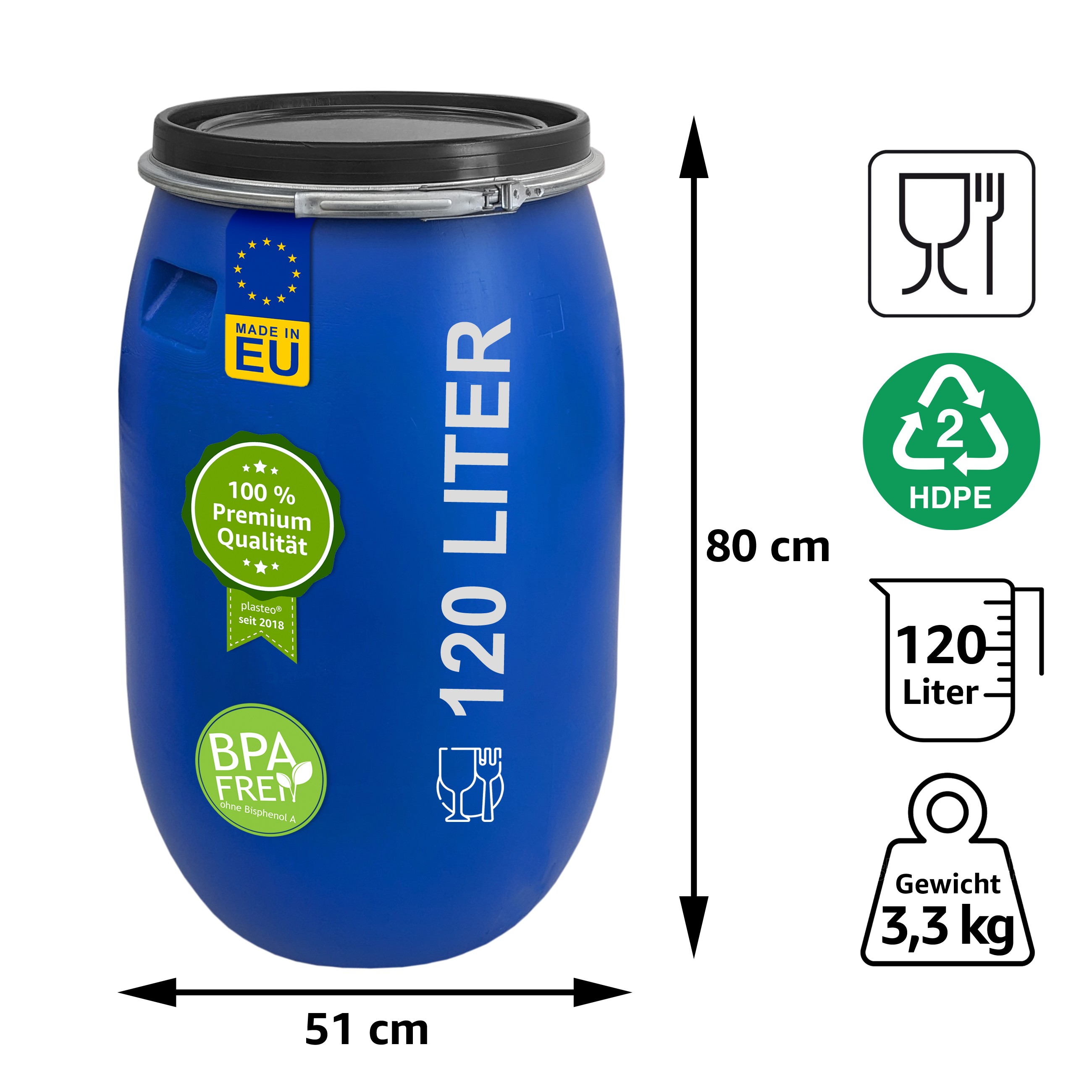 120 Liter Deckelfass Made in EU